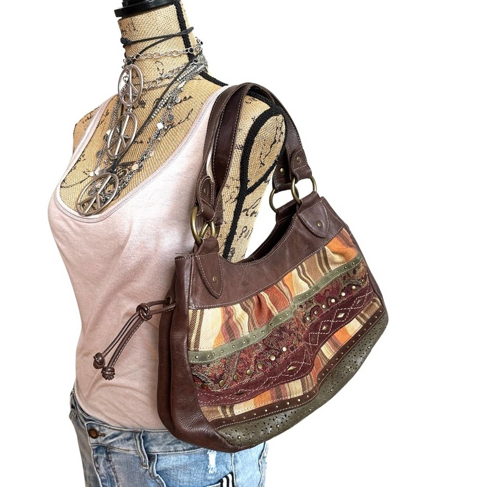 FOSSIL - Vintage - hobo shoulder bag studded and patchwork style